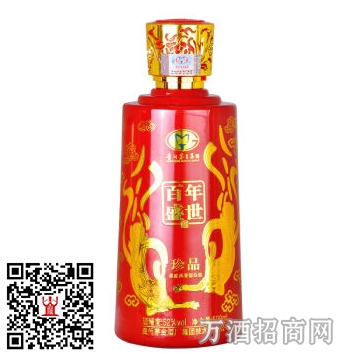 百年盛世酒52°珍品 原 料：水、高粱、小麦