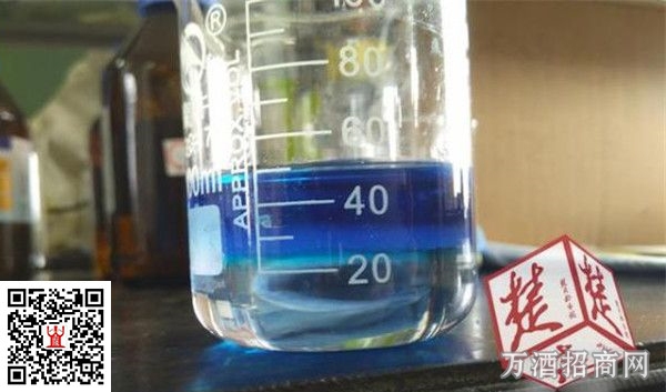 “不醉酒”与人工胃液相遇凝胶层，上层深色就是不醉酒